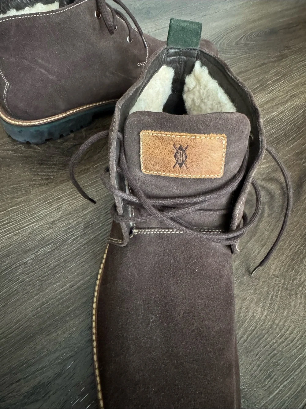 New! Martin Dingman Dark Brown Suede Chukka Boots with Shearling Collar